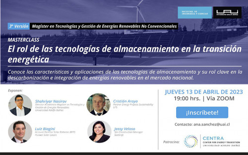 Realizarán masterclass gratuita sobre el rol de las tecnologías de almacenamiento en la transición energética